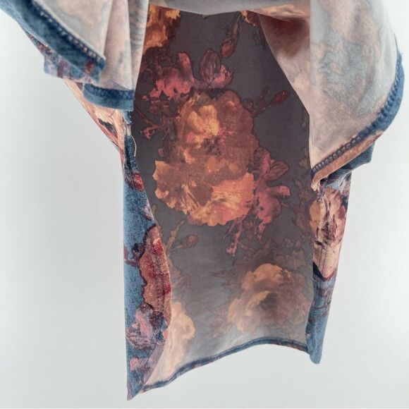 Pine Blue Pink Floral Tunic Top Medium Cottagecore Boho Romantic Y2K Style - Picture 10 of 11